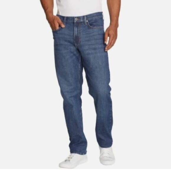 NEW Eddie Bauer Mens 42x29 Straight Fit Denim Jeans Dark Wash Stretchable Cotton